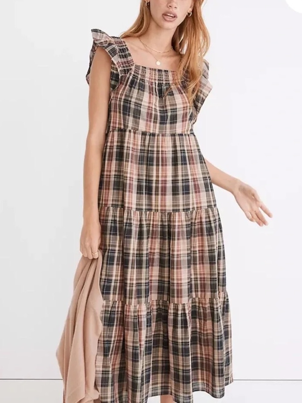 SOLD - Cute Madewell Plaid Tiered Dress | Size Small | Ruffled Cap Sleeves